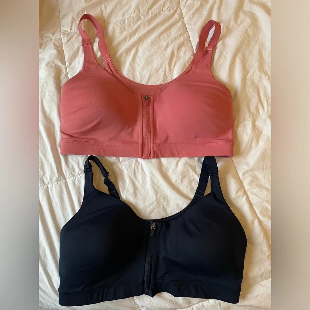Set of 2 High-Support PowerSoft Zip-Front Sports Bras in Pink and Navy Blue - Picture 2 of 5